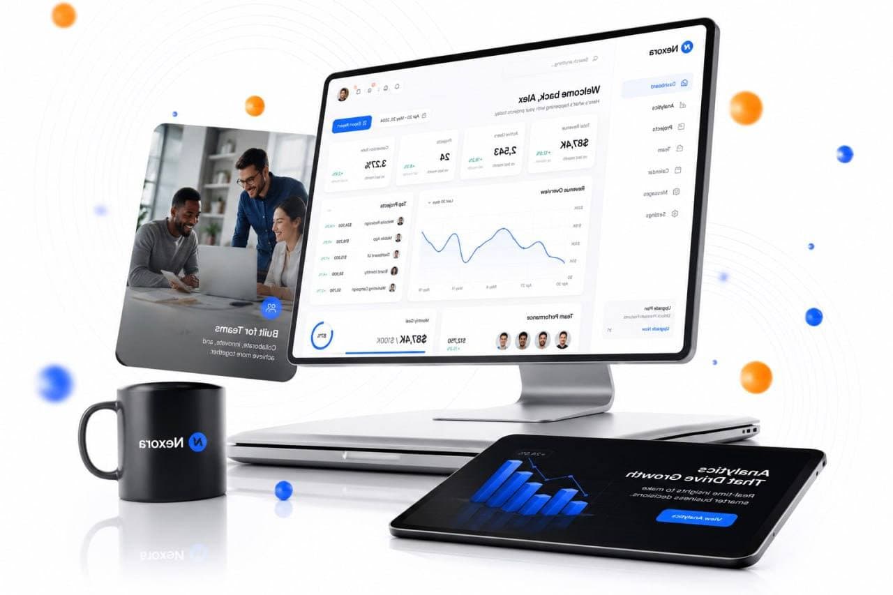 Topnotch Tech device mockups showing web and software products